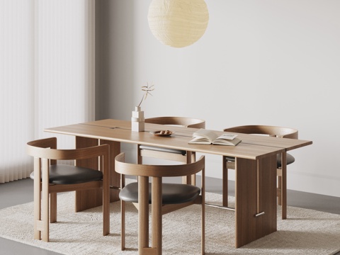 Quiet Style Dining Table and Chair Dining Table and Chair Solid Wood Leather Chandelier Carpet DiningRoom