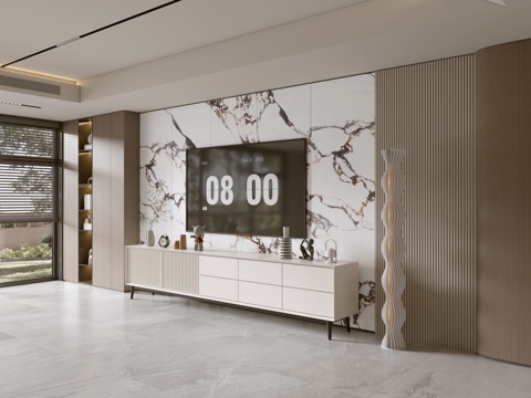 Modern Italian Living Room Affordable Luxury Style TV Wall Full Wall TV Cabinet Marble Background Wall