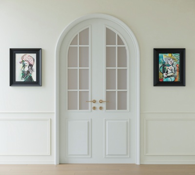 European-style double-door double-door arched door glass door decorative painting