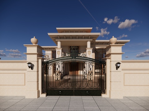 French style villa with European style courtyard iron gate