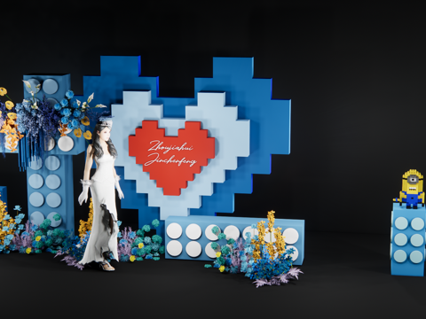 Blue Love Lego Blocks Art Display Wedding