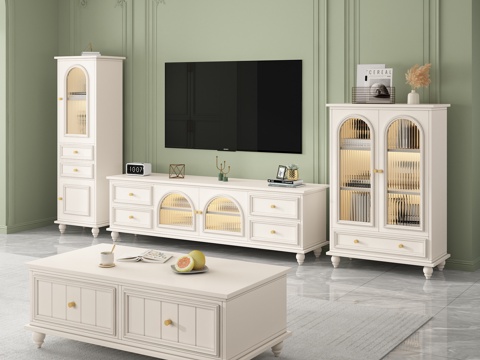 French Cream Style TV Cabinet Coffee Table Locker Ornaments Combination