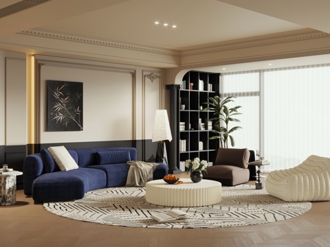 French Home Living Room Horizontal Hall Large Flat Floor Living Room Black and White Grey Living Room No Main Lamp Living Room