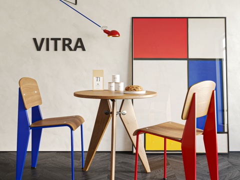 VITRA Modern Dining Table and Chair Casual Dining Table and Chair Mondrian Memphis