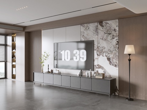 Modern Italian Living Room Affordable Luxury Style TV Wall Full Wall TV Cabinet Marble Background Wall