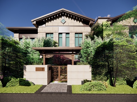 Chinese-style courtyard entrance single-family villa