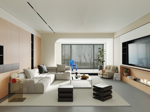 Modern retro style living room horizontal hall large flat floor