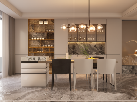 Modern minimalist kitchen with island table