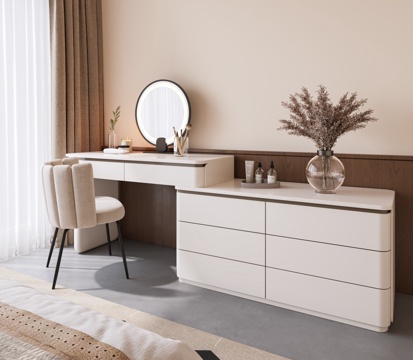 Modern Dresser Cream Dresser Makeup Stool Cosmetic Combination Chair Dresser Mirror