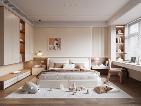 Modern Cream Style kids Bedroom Girls Room Double Bed Wardrobe