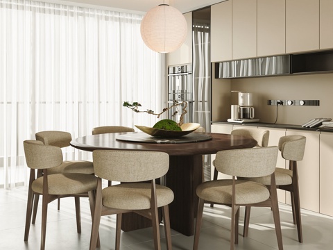 Modern Living&Dining Room Open DiningRoom Island Table and Chair Combination Restaurant No Main Lamp Meal