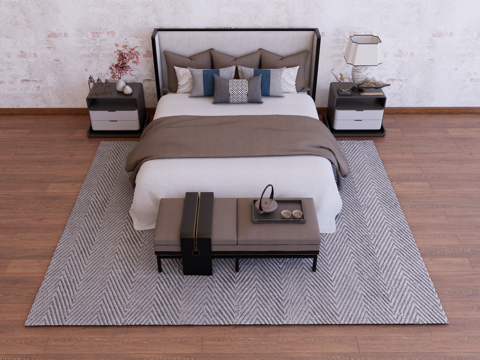 Bed combination Fabric bed Wooden bed