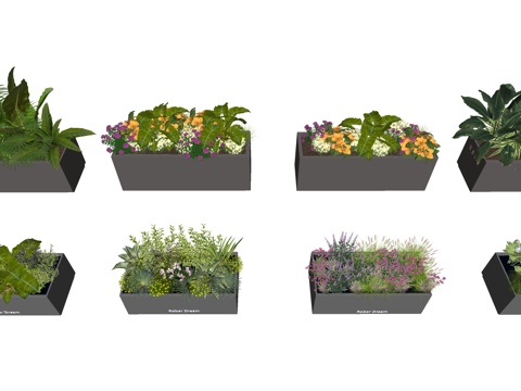 Modern Commercial Street Flower Box Flower Path Grass Flower Foliage Plants