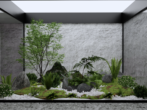 Modern Neo-Chinese Style courtyard sketch Garden Landscape