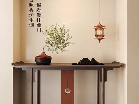 Neo-Chinese Style End View Table Solid Wood Entrance Table Zen Style Table