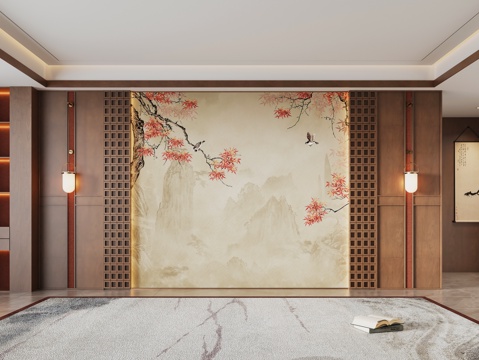 Zen Neo-Chinese Style sofa Wall hard package background wall wood veneer background wall Chinese style wall painting background