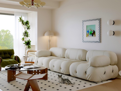 Cream Minimalist Home Living Room