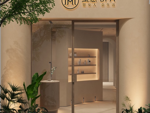 The 3d model of the beauty bed in the beauty room of the reception desk at the door of the beauty spa