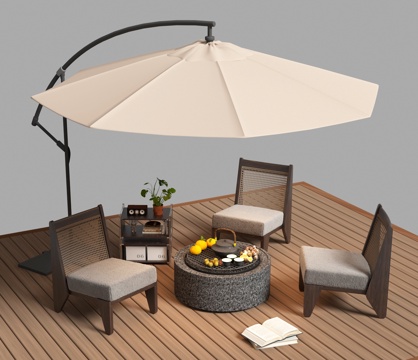 Outdoor Lounge Chair Parasol Barbecue Oven