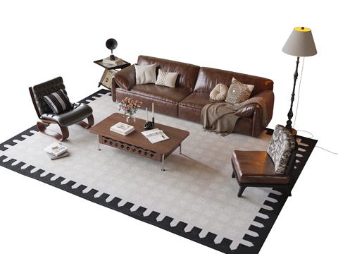 French Sofa Coffee Table Combination Coffee Table Single Sofa Carpet Floor Lamp