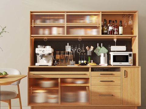 Modern Log Sideboard Tea Cabinet Dining Cabinet Tableware Decoration Coffee Machine Wine Bottle Wine Glass Holes