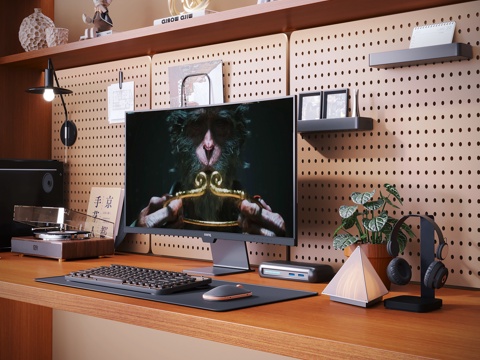 Mid-century Style computer desk, game desk, solid wood desktop