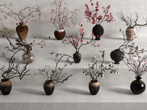 New Chinese Floriculture Dried Branches Dead Branches Pottery Pot Vase Middle Ancient Floriculture