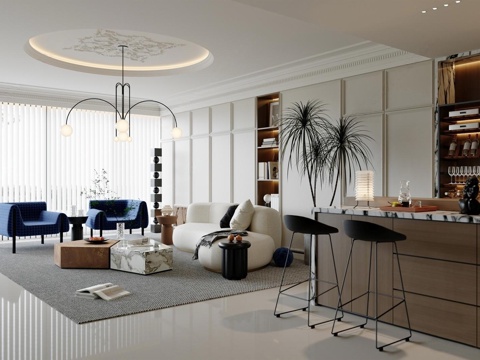 French Affordable Luxury Style DiningRoom_small apartment restaurant_large flat Living&Dining Room_horizontal hall guest restaurant_advanced