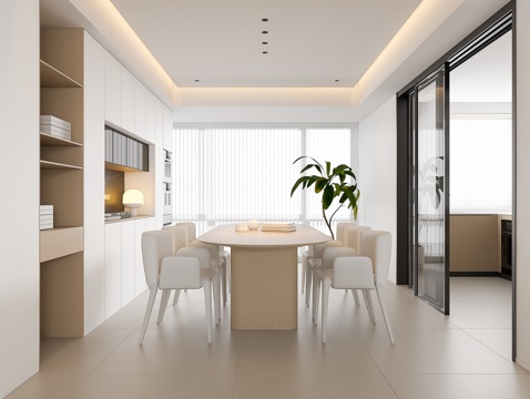 Modern DiningRoom Cream Style Restaurant Log Restaurant Modern Dining Table and Chair Modern Wine Cabinet Minimalist