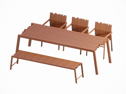 Modern Outdoor Courtyard Garden Solid Wood Teak Dining Table and Chair Long Table Bench Solid Wood Chair