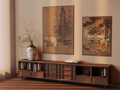 Neo-Chinese Style TV Cabinet Low Cabinet Side Cabinet Decorative Painting