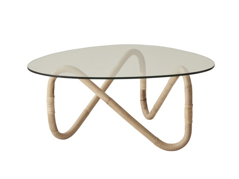 Modern Danish Wave Pattern Coffee Table Shaped Glass Coffee Table Teak Glass Tea Table Combination