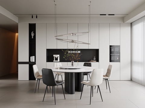 Modern Minimalist DiningRoom No Main Lamp Restaurant Dining Table and Chair Combination Round Dining Table Chair Leather Meal