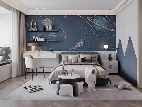 Modern Home Bedroom Nordic kids Bedroom kids Bed Boy's Room Son Room Children's Table and Chair