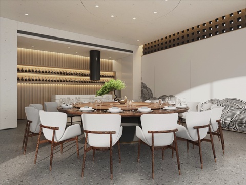 Modern DiningRoom Large Room Dining Table and Chair Plant Decoration