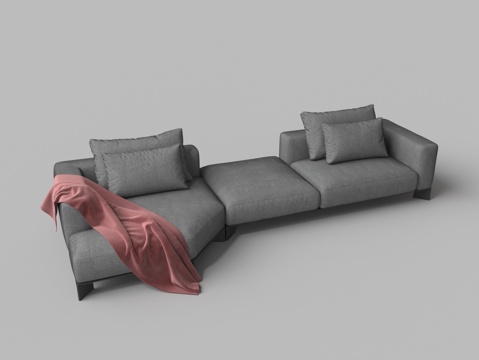 Modern L-shaped fabric multi-person sofa