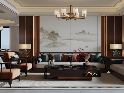 Neo-Chinese Style Home Living Room Song Style Chinese Style Living Room Chinese Style Sofa Coffee Table Combination Chinese Style Villa Living Room