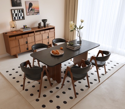 Modern Dining Table and Chair Combination Middle Ancient Dining Table and Chair Combination Middle Ancient DiningRoom Dining Chair Long Table Vase