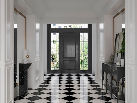 French porch black and white mosaic floor tile