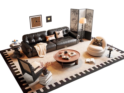 French Retro Sofa Coffee Table Combination