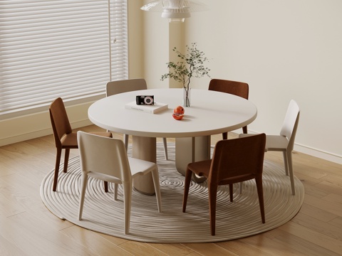 Modern Cream Style Dining Table and Chair Round Dining Table