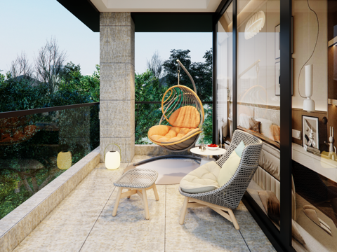 Modern Home Balcony Terrace Space Hanging Chair Hanging Basket Rattan Lounge Chair Round Coffee Table