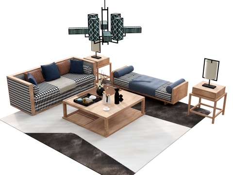 Sofa Coffee Table Combination Multi-person Sofa Log Sofa Coffee Table Log Coffee Table Chandelier