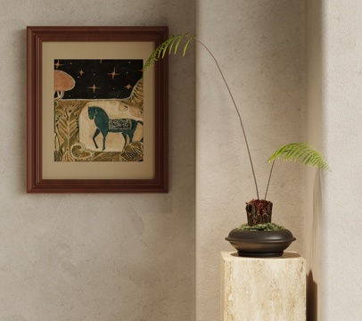 Mid-century Style Green Plant Decoration Hanging Painting