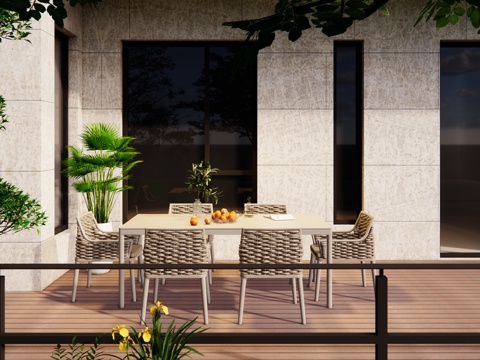 Modern Outdoor Courtyard Garden Self-built Villa Landscape Metal Long Dining Table and Chair Water System Rock