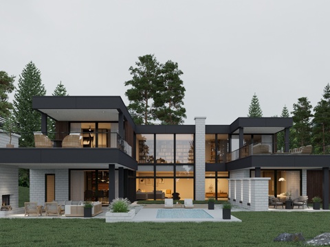 Modern villa Architectural appearance Modern single-family villa Night view