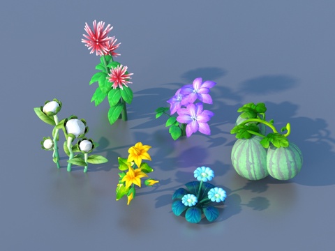 Cartoon plants, shrubs, flowers and plants