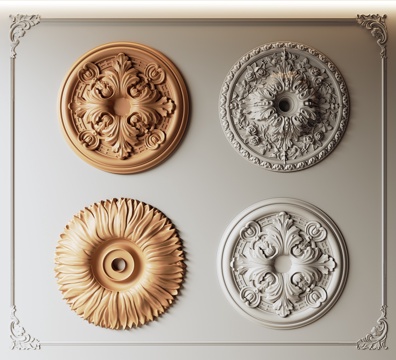 French Gypsum Light Panel Gypsum Components Carved Gypsum Decorations Round Gypsum Wall Decorations