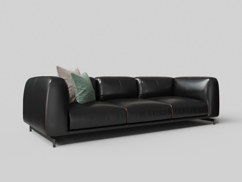 Modern Black Leather Triple Seat Multiplayer Sofa