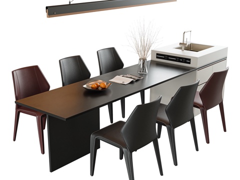 Dining Table and Chair Combination Island Table Dining Leather Dining Chair Chair Book Chair Water Bar Long Chandelier